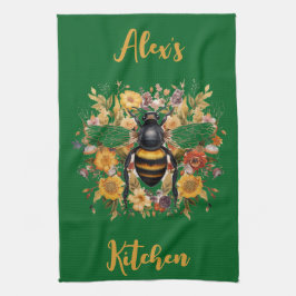 Personalisierte Bienen und Wildblumen - Geschirrtuch