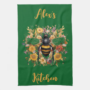 Personalisierte Bienen und Wildblumen - Geschirrtuch