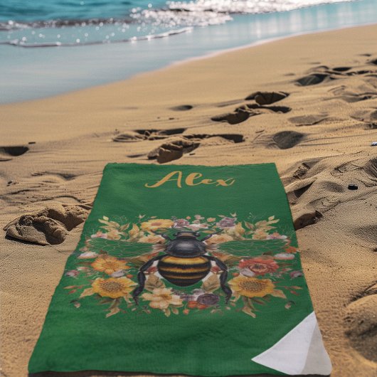 Personalisierte Bienen und Wildblumen - Strandtuch
