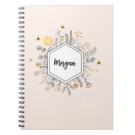 Personalisierte Bienenfloral Name Hexagon Blume Notizblock