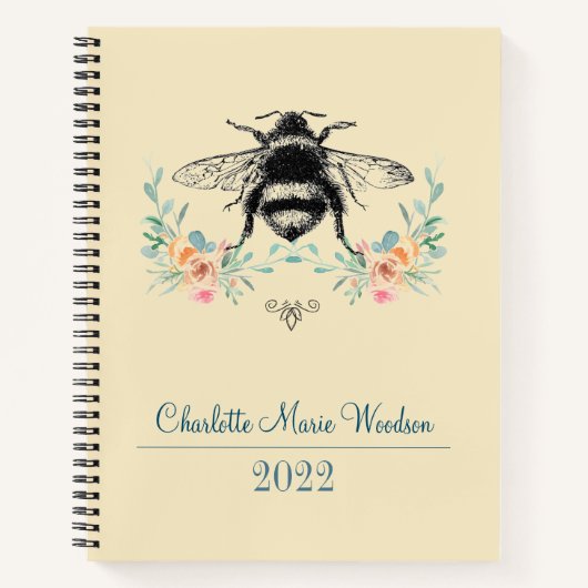 Personalisierte Bienenrot Rosa grüne Blüte Notizblock (Vorderseite)