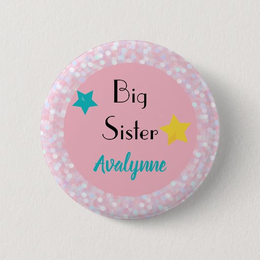 Personalisierte Big Sister mit Stars Round Button (Vorderseite)