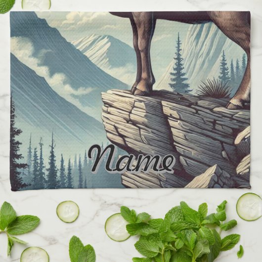 Personalisierte Bighorn Sheep auf einem Felsvorspr Geschirrtuch (Gefaltet)