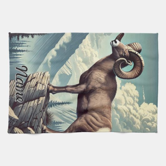 Personalisierte Bighorn Sheep auf einem Felsvorspr Geschirrtuch (Horizontal)