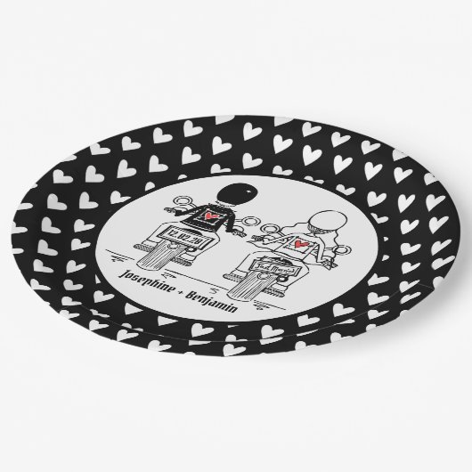 Personalisierte Biker-Hochzeitsfeier Pappteller (Schrägansicht)