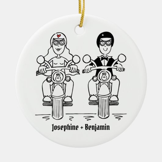 Personalisierte Biker Hochzeitsgeschenk Keramik De Keramik Ornament (Vorne)