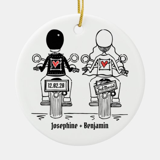 Personalisierte Biker Hochzeitsgeschenk Keramik De Keramik Ornament (Vorne)