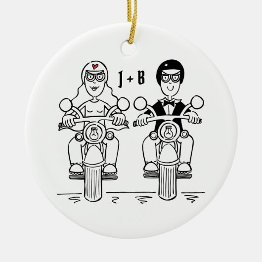 Personalisierte Biker Hochzeitsgeschenk Keramik De Ornament (Vorne)