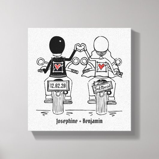 Personalisierte Biker-Motorrad-Hochzeitskanzel dru Leinwanddruck (Vorderseite)