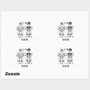 Personalisierte Biker-Motorrad-Hochzeitskleber Ovaler Aufkleber
