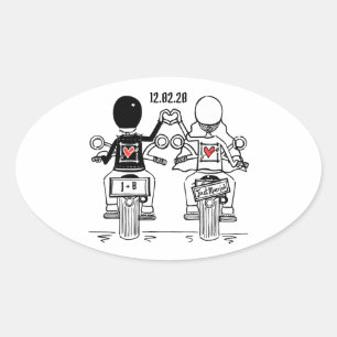Personalisierte Biker-Motorrad-Hochzeitskleber Ovaler Aufkleber