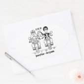 Personalisierte Biker-Motorrad-Hochzeitskleber Ovaler Aufkleber (Umschlag)