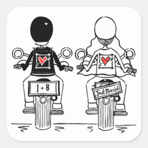 Personalisierte Biker-Motorrad-Hochzeitskleber Quadratischer Aufkleber