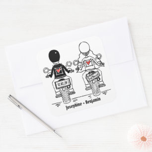 Personalisierte Biker-Motorrad-Hochzeitskleber Quadratischer Aufkleber