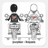 Personalisierte Biker-Motorrad-Hochzeitskleber Quadratischer Aufkleber (Vorderseite)