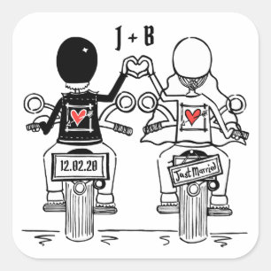 Personalisierte Biker-Motorrad-Hochzeitskleber Quadratischer Aufkleber