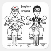 Personalisierte Biker-Motorrad-Hochzeitskleber Quadratischer Aufkleber (Vorderseite)