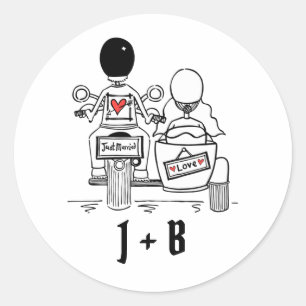 Personalisierte Biker-Motorrad-Hochzeitskleber Runder Aufkleber