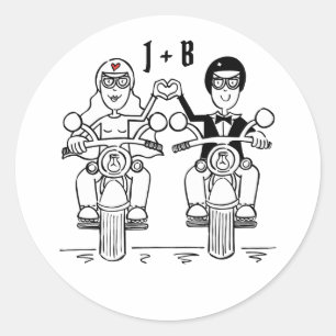 Personalisierte Biker-Motorrad-Hochzeitskleber Runder Aufkleber
