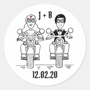 Personalisierte Biker-Motorrad-Hochzeitskleber Runder Aufkleber