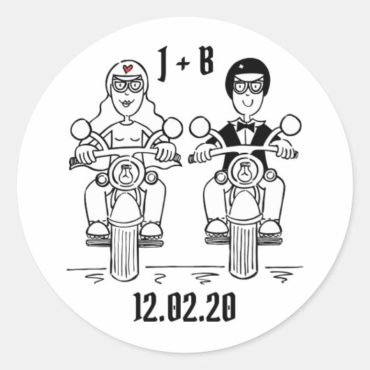 Personalisierte Biker-Motorrad-Hochzeitskleber Runder Aufkleber (Vorderseite)