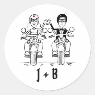 Personalisierte Biker-Motorrad-Hochzeitskleber Runder Aufkleber