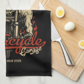 Personalisierte Biker Skeleton Motorrad Shop Garag Geschirrtuch (Viertel Falte)