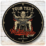 Personalisierte Biker Skeleton Motorrad Shop Garag Große Wanduhr<br><div class="desc">Personalisierte Biker Skeleton Motorrad Shop Garage Design,  mit Badass Skelett-Biker Reiten ein maßgeschneidertes Bobber. Anpassen mit Ihrem Namen oder benutzerdefinierten Text.</div>