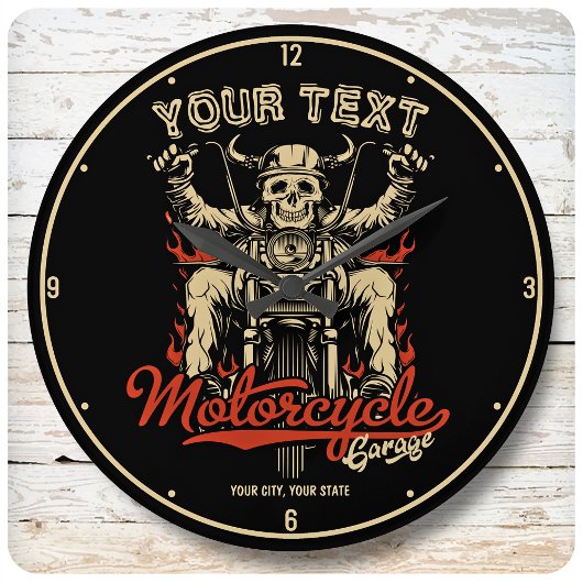Personalisierte Biker Skeleton Motorrad Shop Garag Große Wanduhr