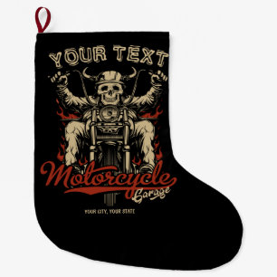 Personalisierte Biker Skeleton Motorrad Shop Garag Großer Weihnachtsstrumpf