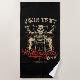 Personalisierte Biker Skeleton Motorrad Shop Garag Strandtuch