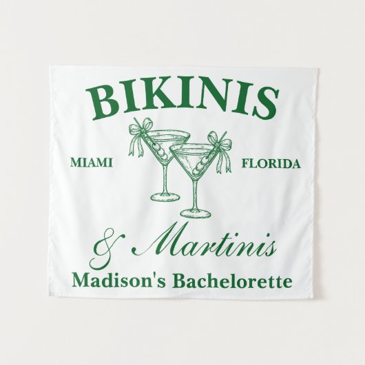 Personalisierte Bikinis & Martinis Junggesellinnen Wandteppich (Vorderseite (Horizontal))
