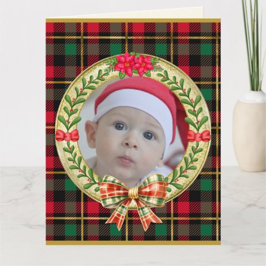 Personalisierte Bilderrahmen und Weihnachtskranz C Karte (Vorderseite)