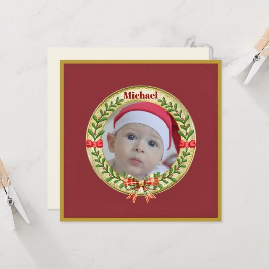 Personalisierte Bilderrahmen und Weihnachtskranz C Karte (Vorderseite/Rückseite Beispiel)