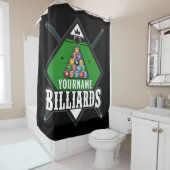 Personalisierte Billard NAME Cue Rack Pool Room Duschvorhang (Beispiel)
