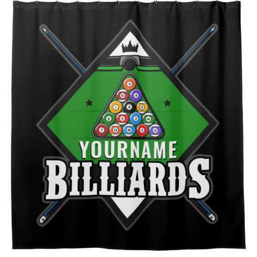 Personalisierte Billard NAME Cue Rack Pool Room Duschvorhang (Vorderseite)