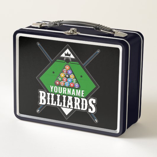 Personalisierte Billard NAME Cue Rack Pool Room Metall Brotdose (Vorderseite)