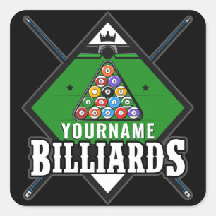 Personalisierte Billard NAME Cue Rack Pool Room Quadratischer Aufkleber