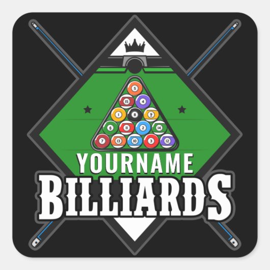 Personalisierte Billard NAME Cue Rack Pool Room Quadratischer Aufkleber (Vorderseite)
