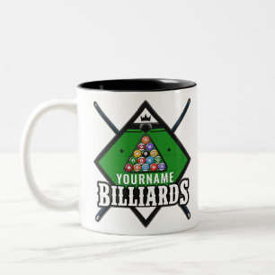 Personalisierte Billard NAME Cue Rack Pool Room Zweifarbige Tasse