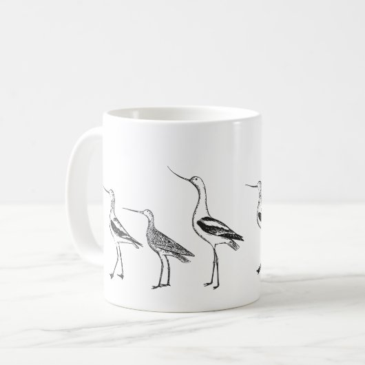 Personalisierte Bird Art Zeichnend in Schwarz und Kaffeetasse (Vorderseite Links)