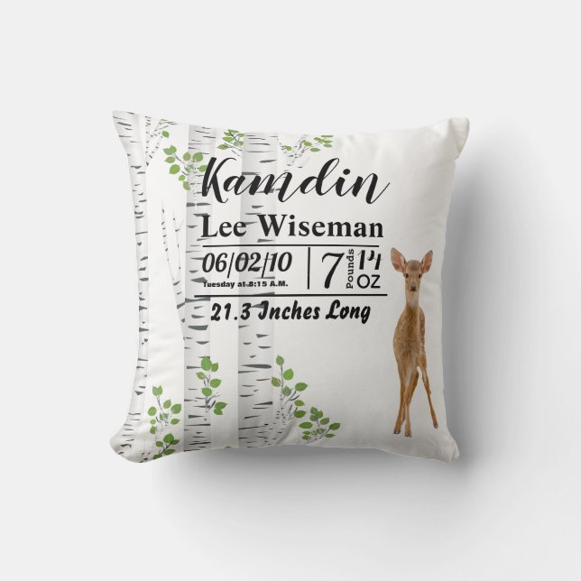 Personalisierte Birth Pillow Deer Dode Woodland Bu Kissen (Vorderseite)