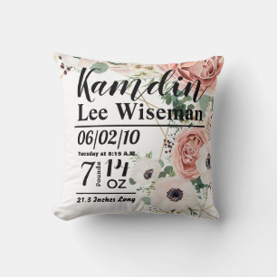 Personalisierte Birth Pillow Geometric Garden Rose Kissen