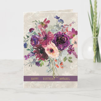 Personalisierte Birthday Bordeaux & Peach Rose Karte