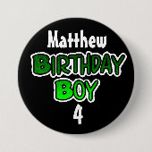 Personalisierte Birthday Boy Blue und Black Button (Vorderseite)