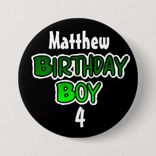 Personalisierte Birthday Boy Blue und Black Button