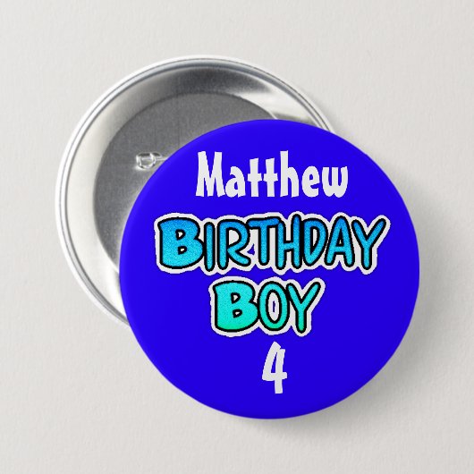 Personalisierte Birthday Boy Blue und Black Button (Vorne & Hinten)