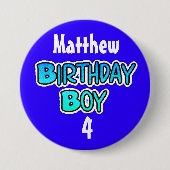 Personalisierte Birthday Boy Blue und Black Button (Vorderseite)