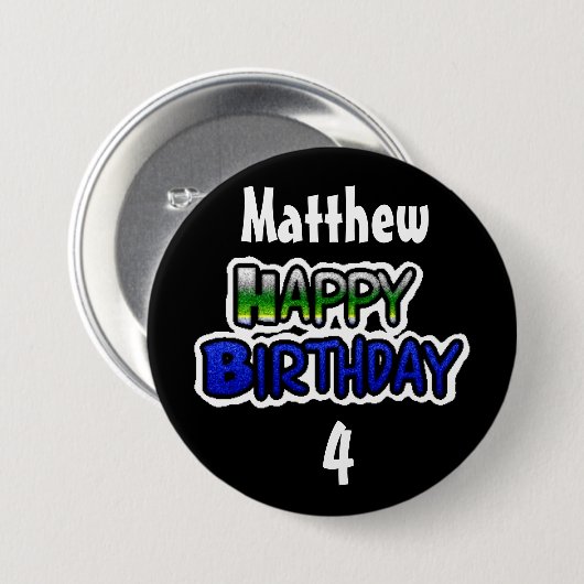 Personalisierte Birthday Boy Blue und Black Button (Vorne & Hinten)
