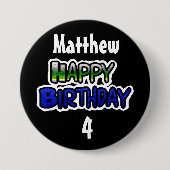 Personalisierte Birthday Boy Blue und Black Button (Vorderseite)